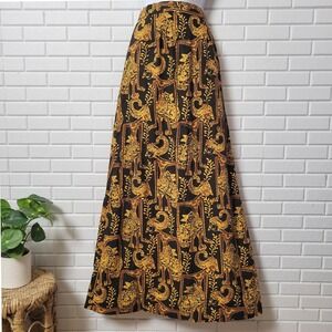 Vtg 70s Maxi Skirt Indonesian Figural Print Size Sz M Metal Zip Boho Resort